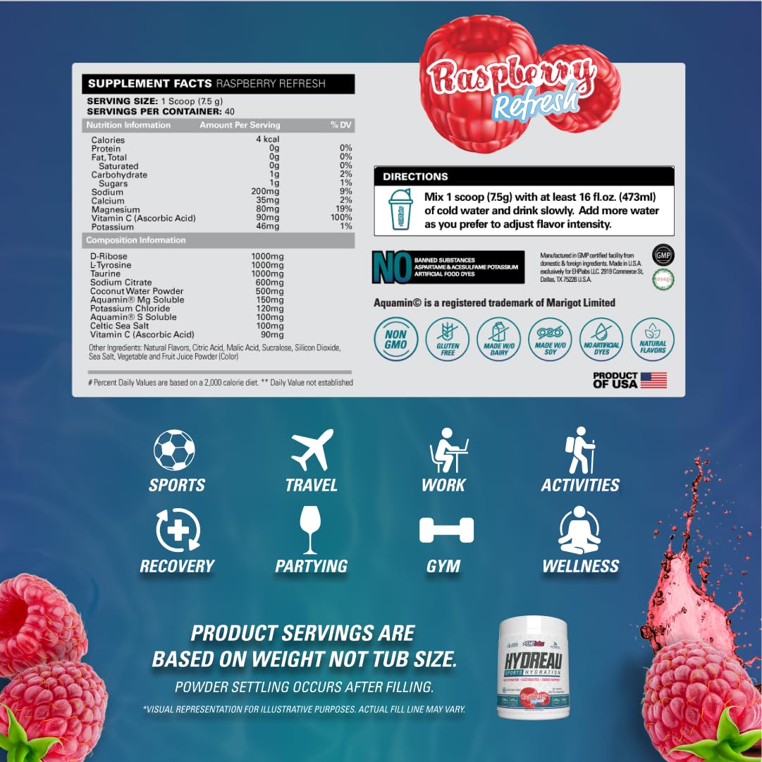 EHP Labs Hydreau powder scoop-water demonstrates easy mixing for on-the-go hydration.