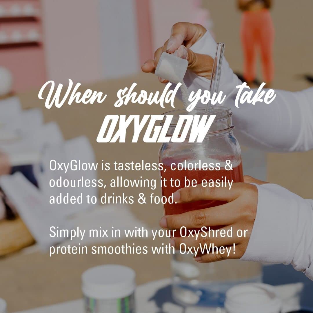 OxyGlow ingredients label highlights marine collagen peptides