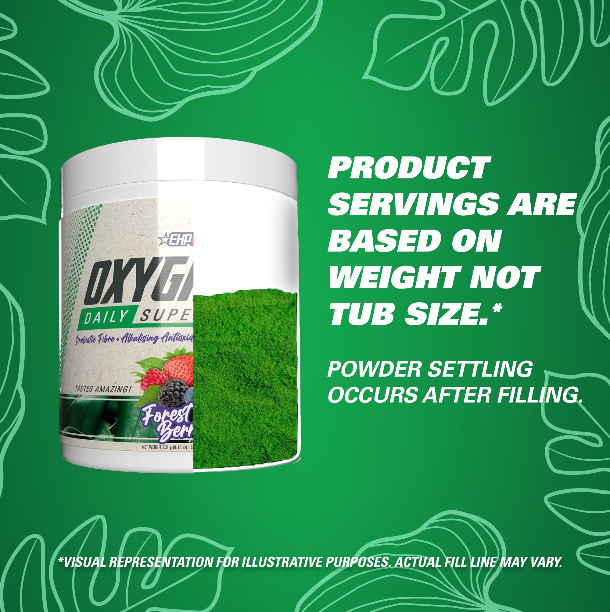 Bright green OxyGreens powder, antioxidant-rich for post-workout support