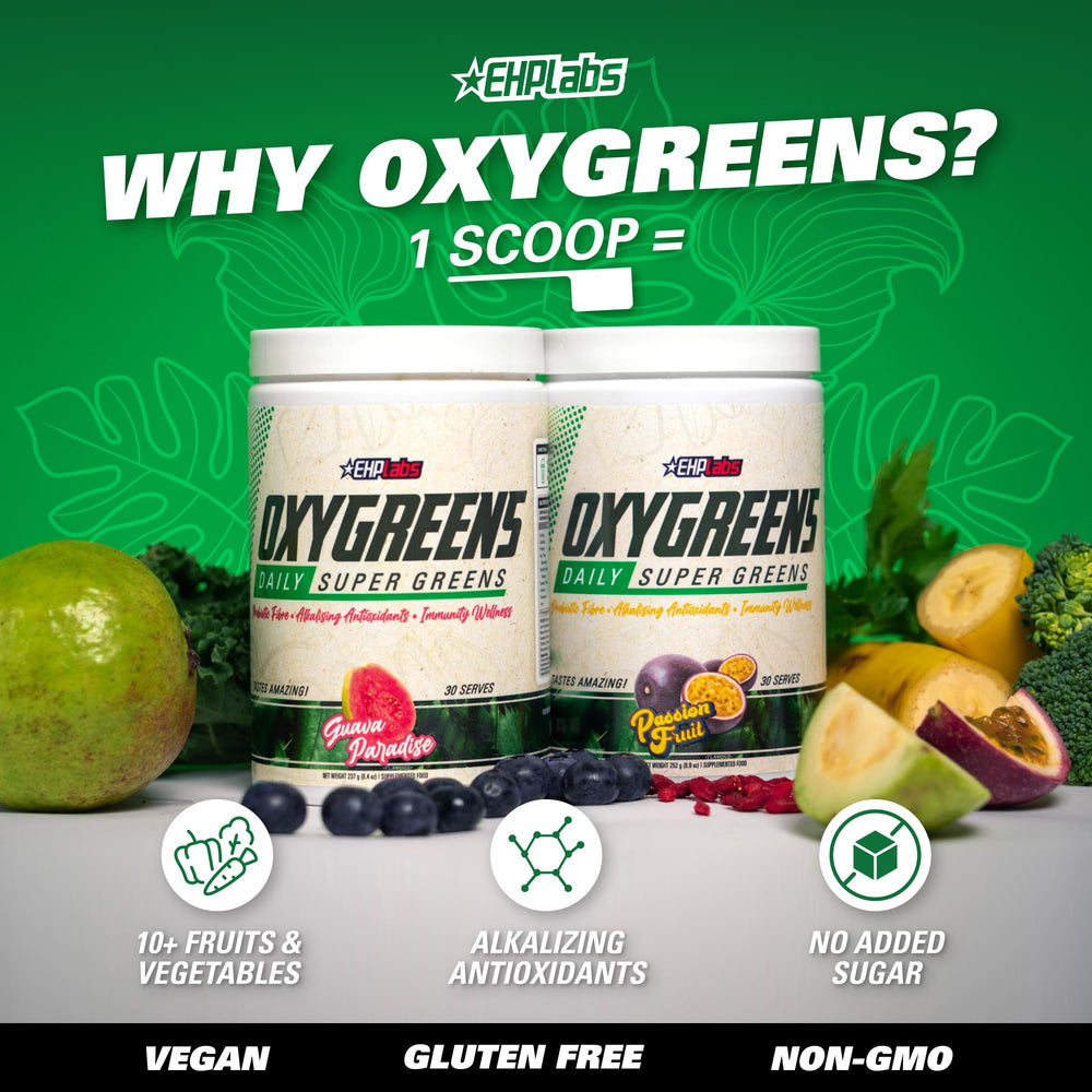 EHP Labs OxyGreens glass with mixed powder demonstrates refreshing hydration