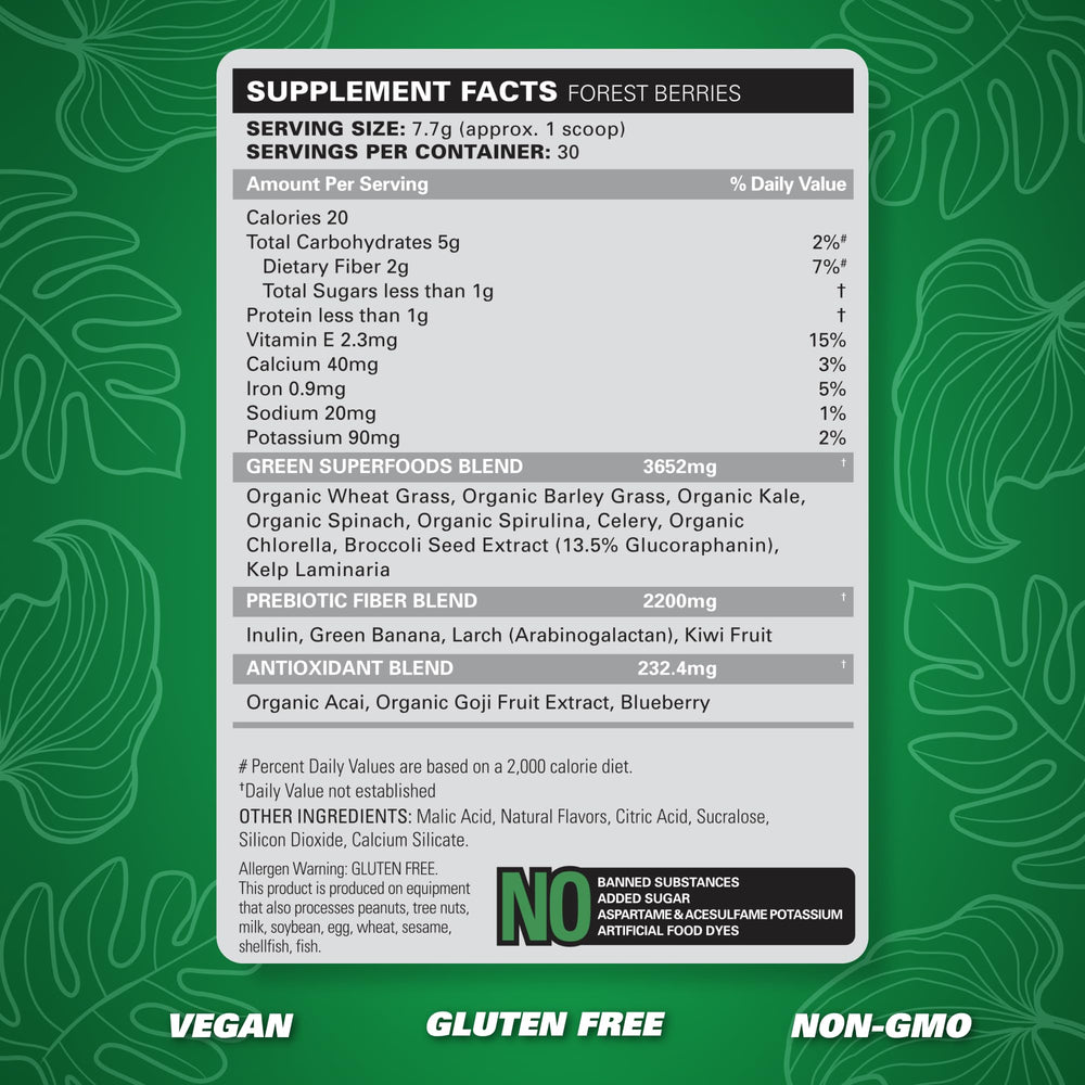 OxyGreens with kelp, broccoli, and spinach for micronutrients in a greens powder