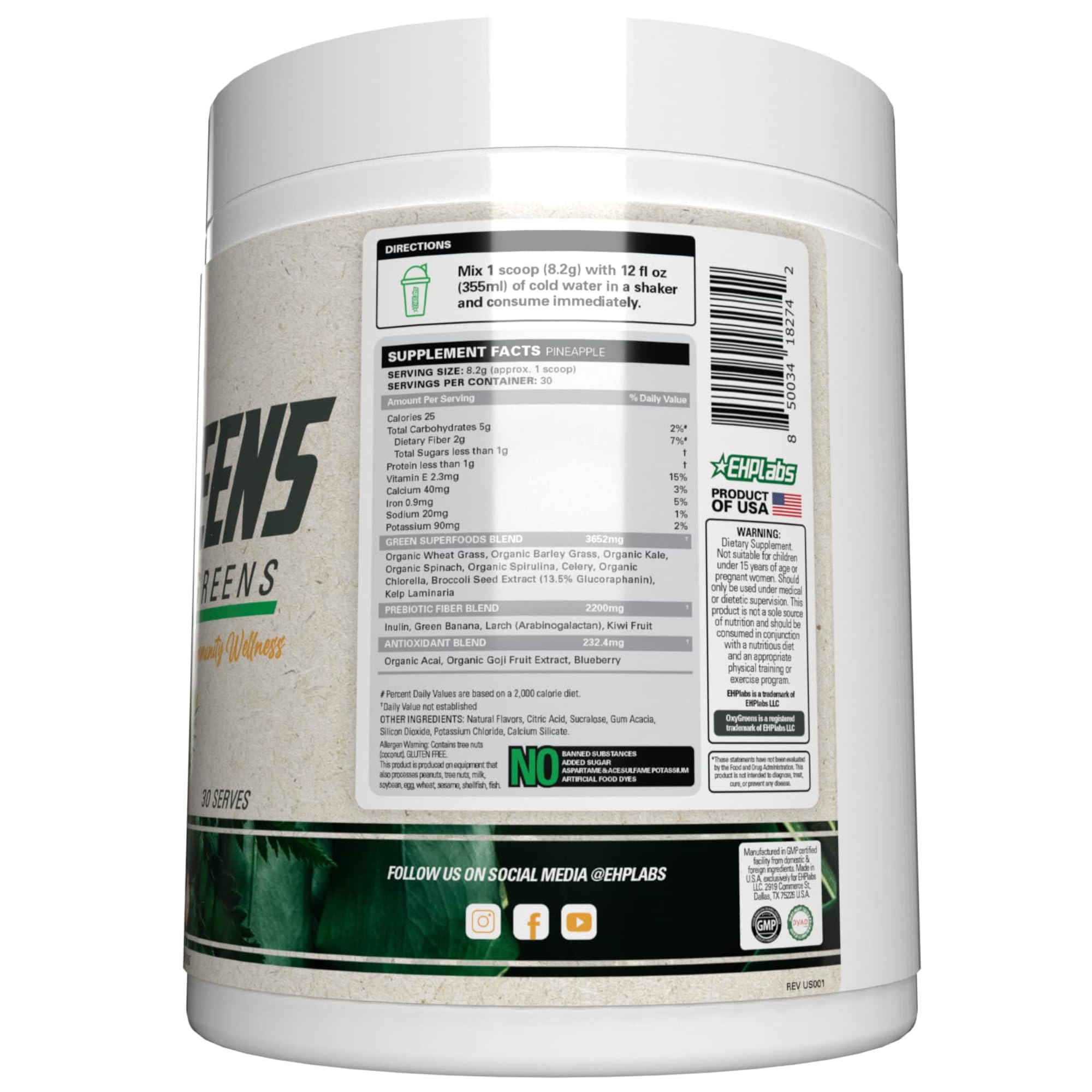 EHP Labs OxyGreens pineapple scoop dissolving shows tasty, convenient greens intake