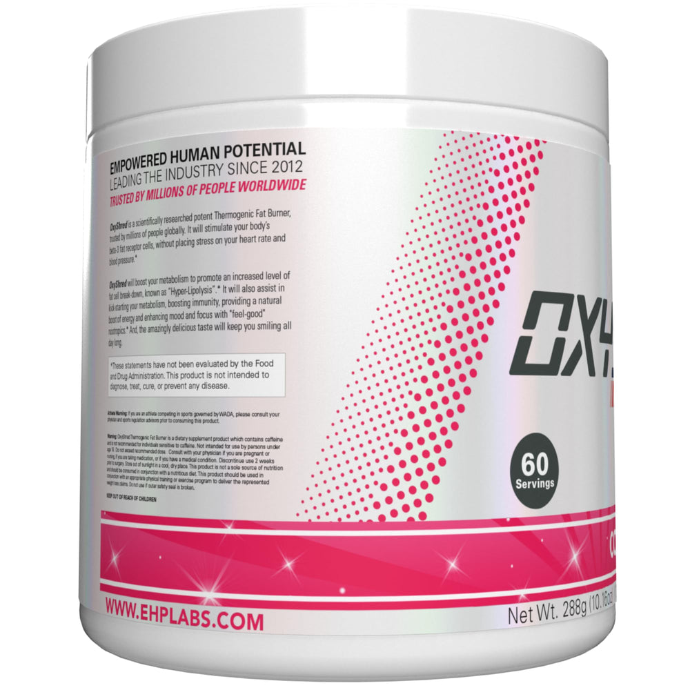 EHP Labs OxyShred Cosmic Blast powder dissolving in water in a glass