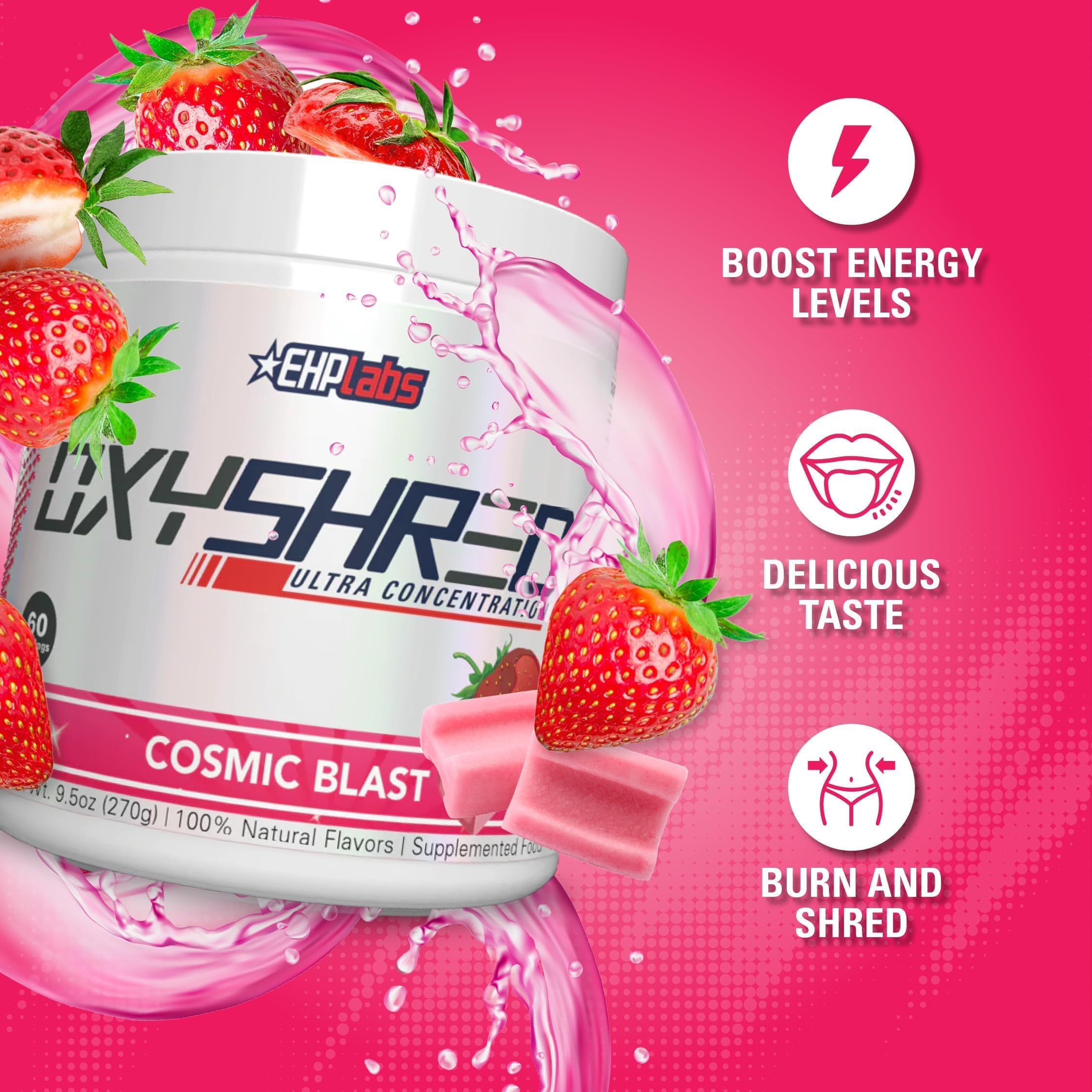 EHP Labs OxyShred Cosmic Blast being poured into a shaker for training