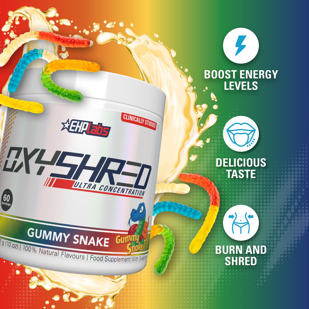 EHP Labs OxyShred green coffee bean ingredient badge signals natural energy.