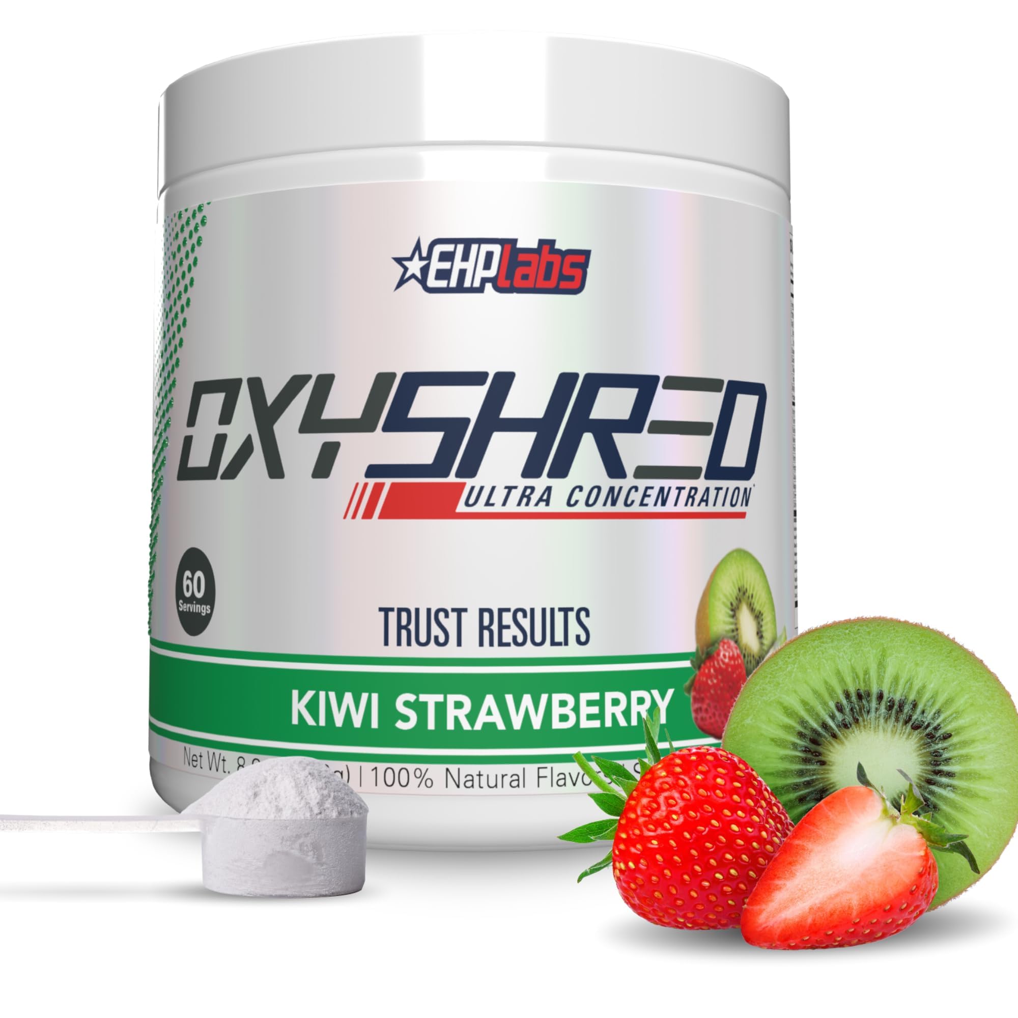 EHP Labs OxyShred tub front view highlighting the pre-workout formula for energy