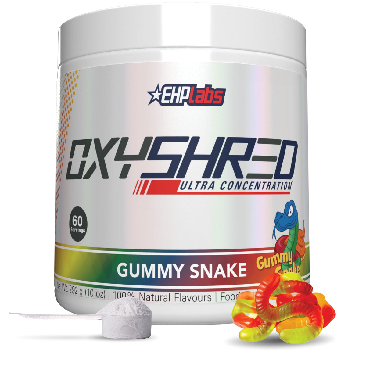 EHP Labs OxyShred pre-workout tub front boosts energy for workouts.