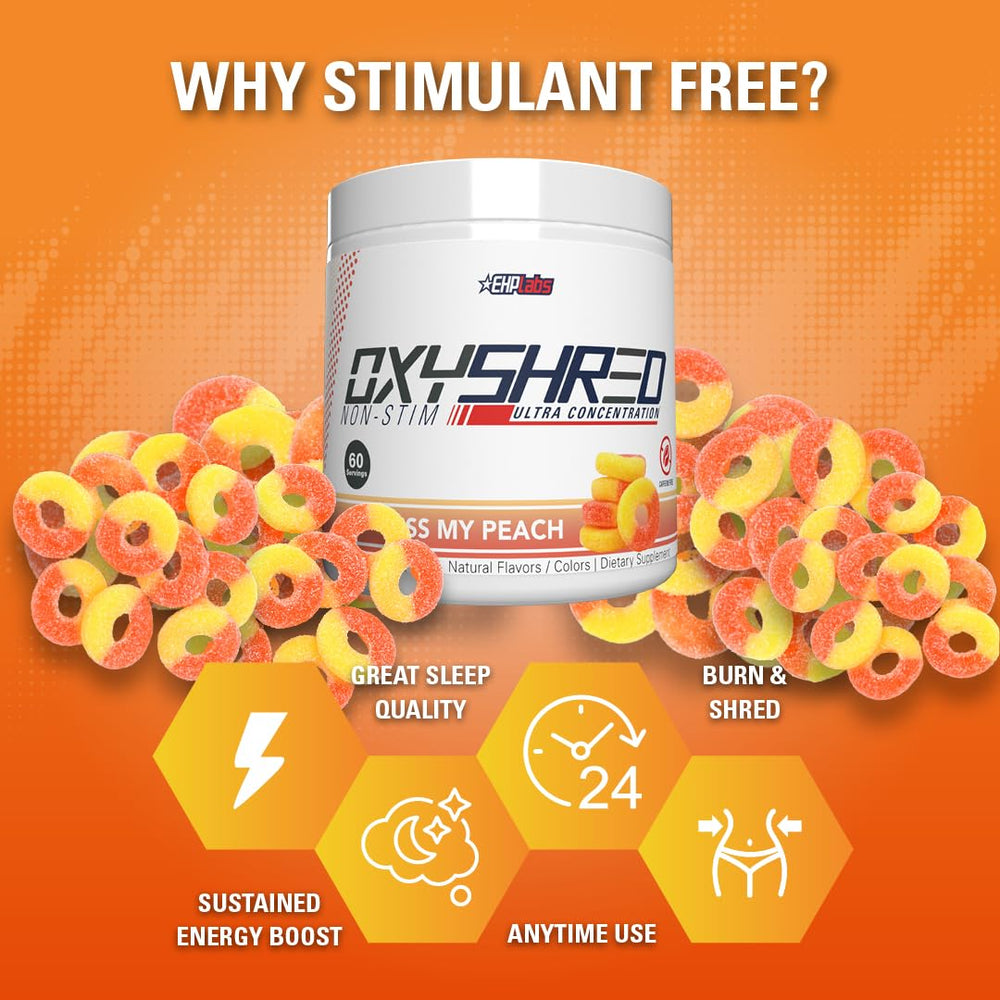 EHP Labs OxyShred ingredients label featuring L-Glutamine and Acetyl L-Carnitine.