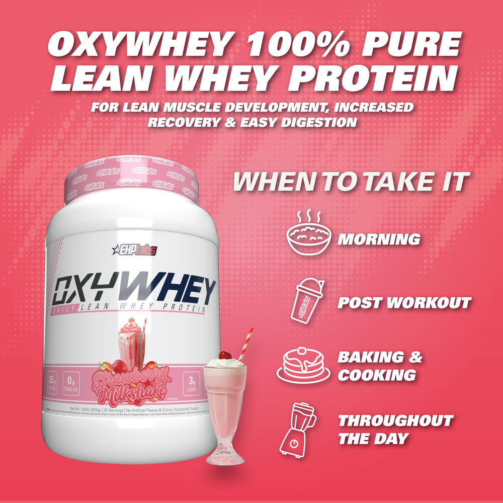 EHP Labs OxyWhey gluten-free label on packaging for dietary flexibility.