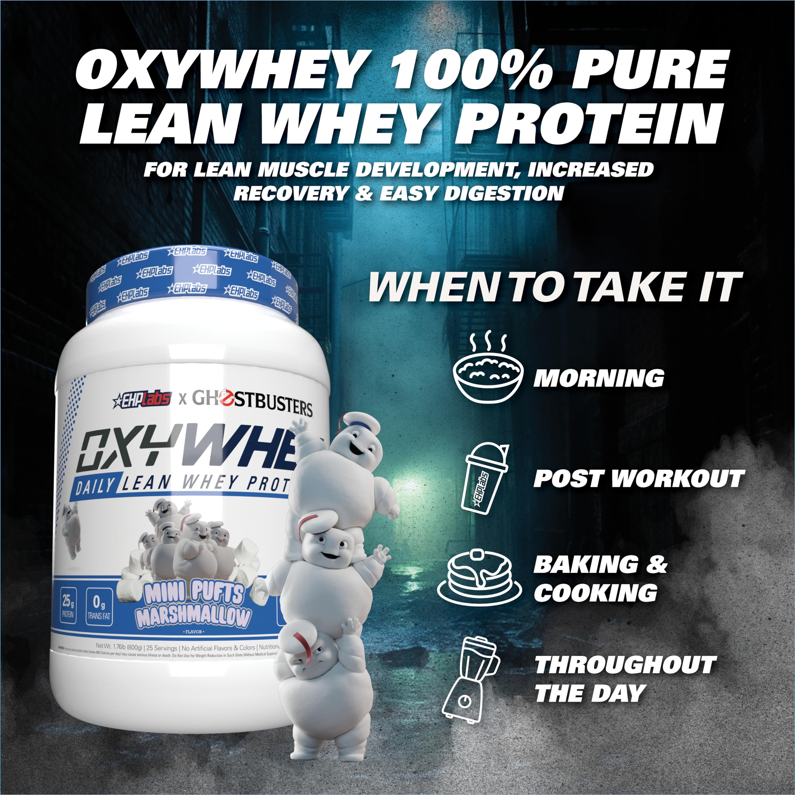 Nutrition label highlights 25g protein per serving on OxyWhey