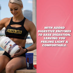 EHP Labs OxyWhey probiotic blend emphasis on gut-friendly nutrition.
