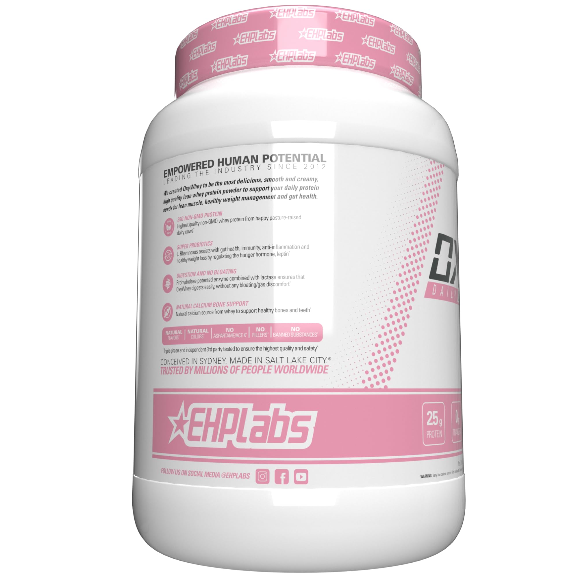 EHP Labs OxyWhey strawberry milkshake flavor label close-up.