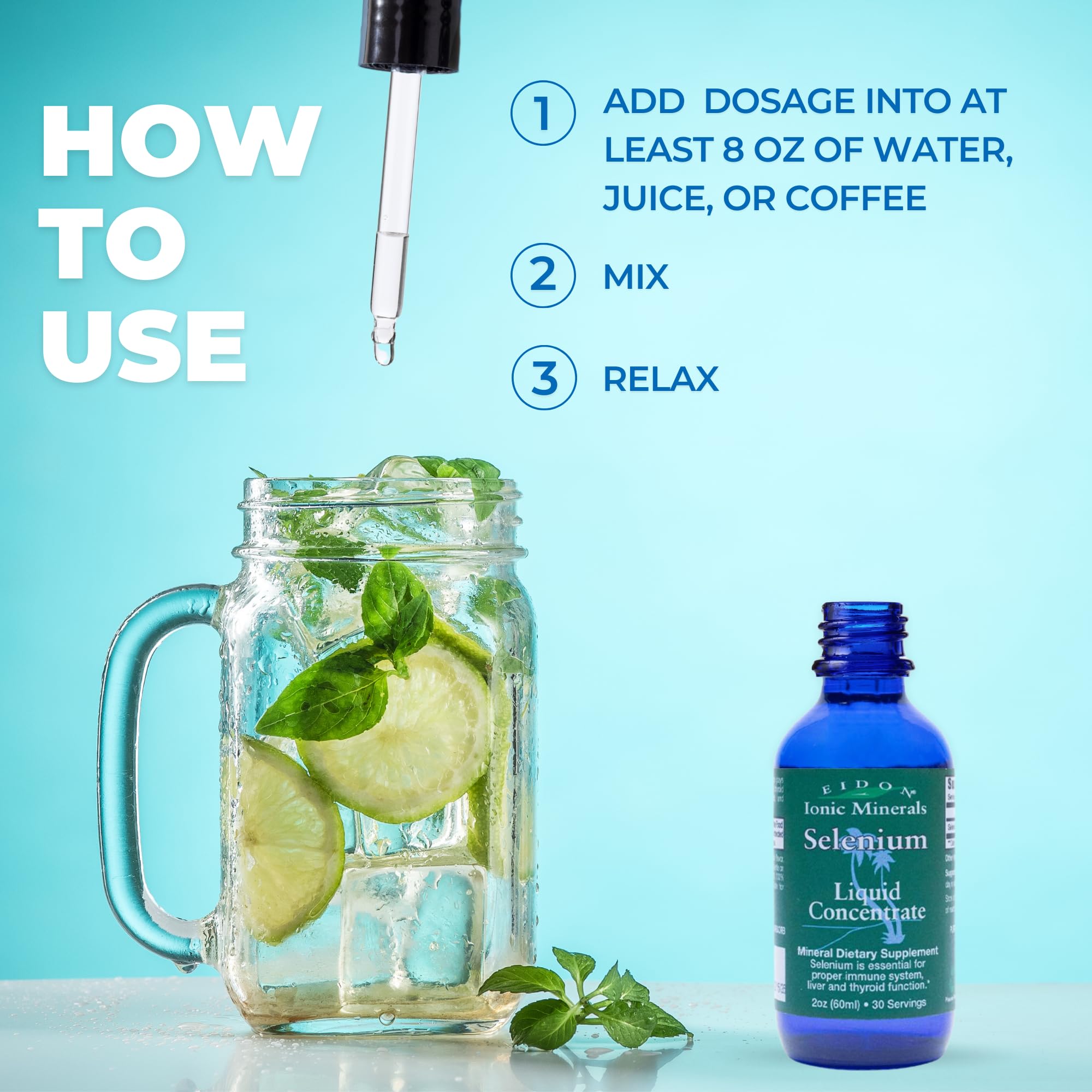 Eidon selenium drops dropper highlighting easy daily dosing