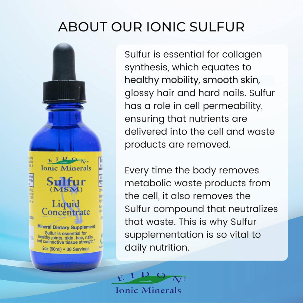 Eidon Ionic Minerals sulfur concentrate highlighting potential glossy hair