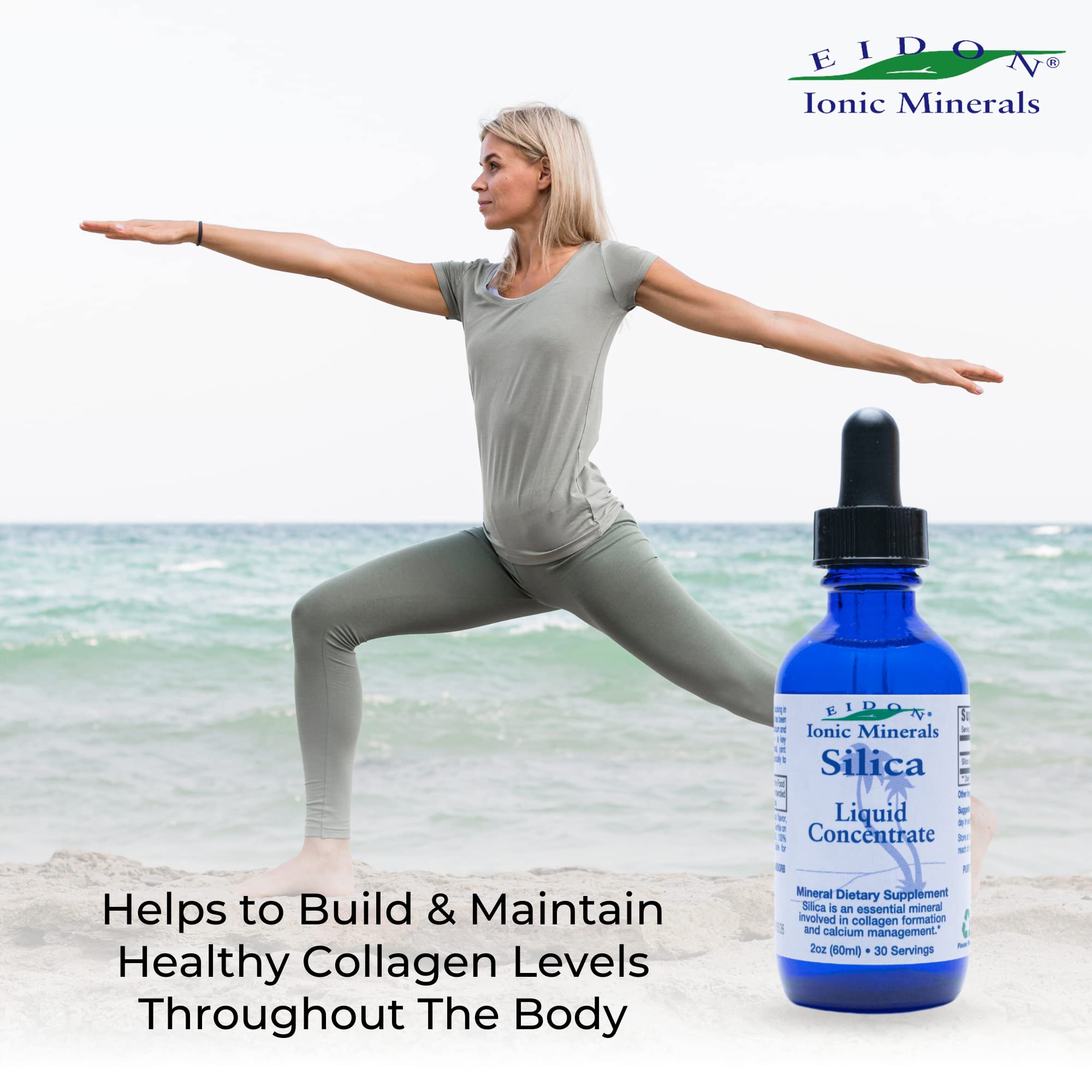 Eidon Liquid Silica on a shelf showing a compact USA-made supplement.