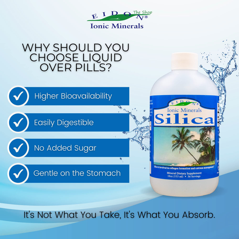 Eidon silica drops added to water for a sugar-free supplement.