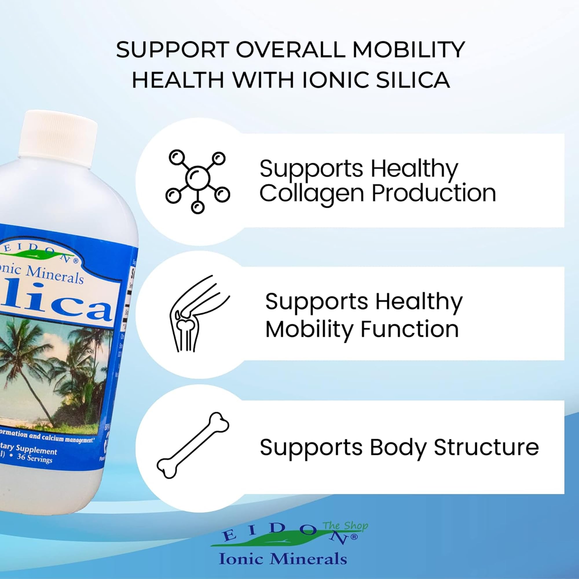 Eidon silica supports hair, skin, and nails with mineral concentrate.