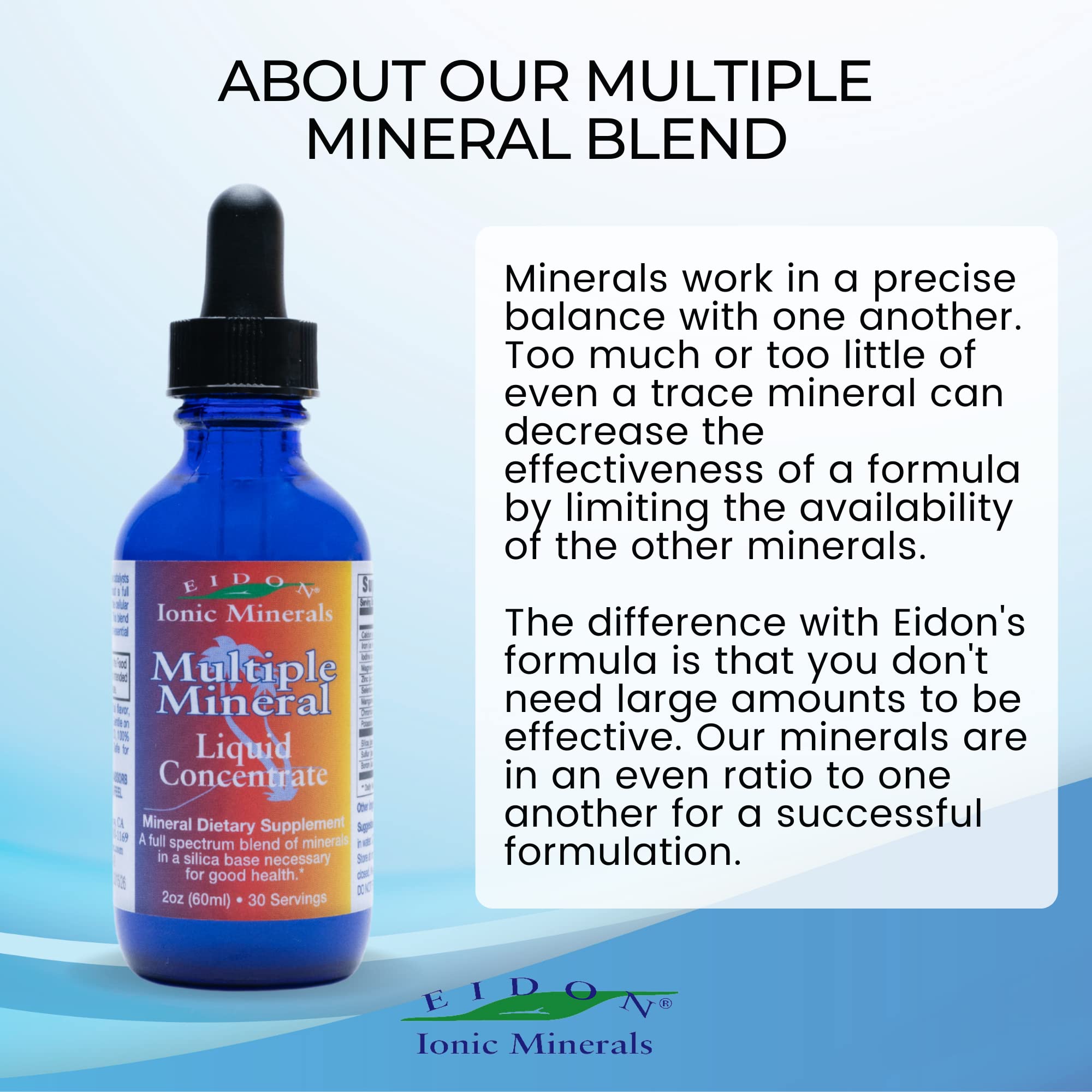 Water with Eidon mineral drops shows supplement ingredients in view.
