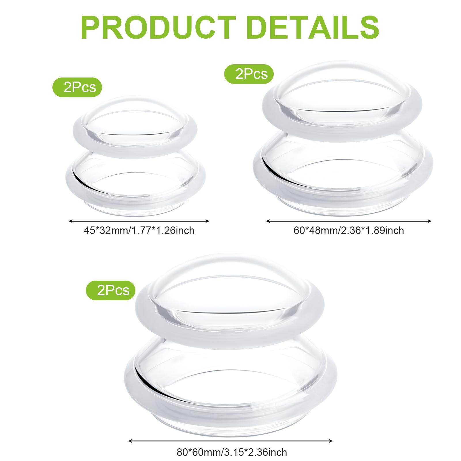 Eiito cupping therapy set size guide shows large, medium, and small cups for targeted relief.