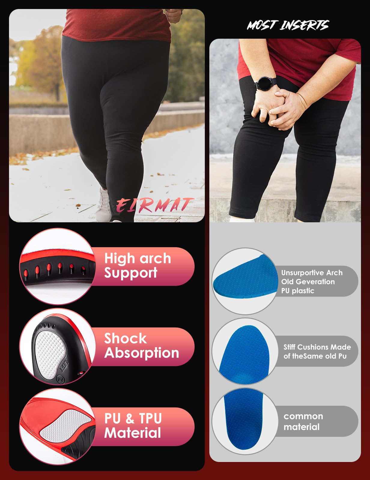 EIRMAT insoles material close-up featuring velvet fabric and memory foam.