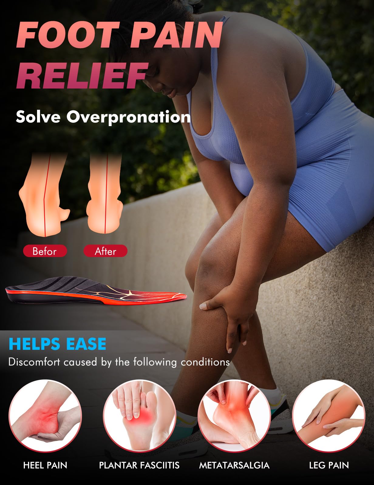 EIRMAT plantar fasciitis insoles in use inside a boot to reduce fatigue.