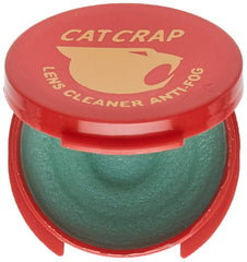 EK Cat Crap anti-fog balm bottle on lens for clear vision