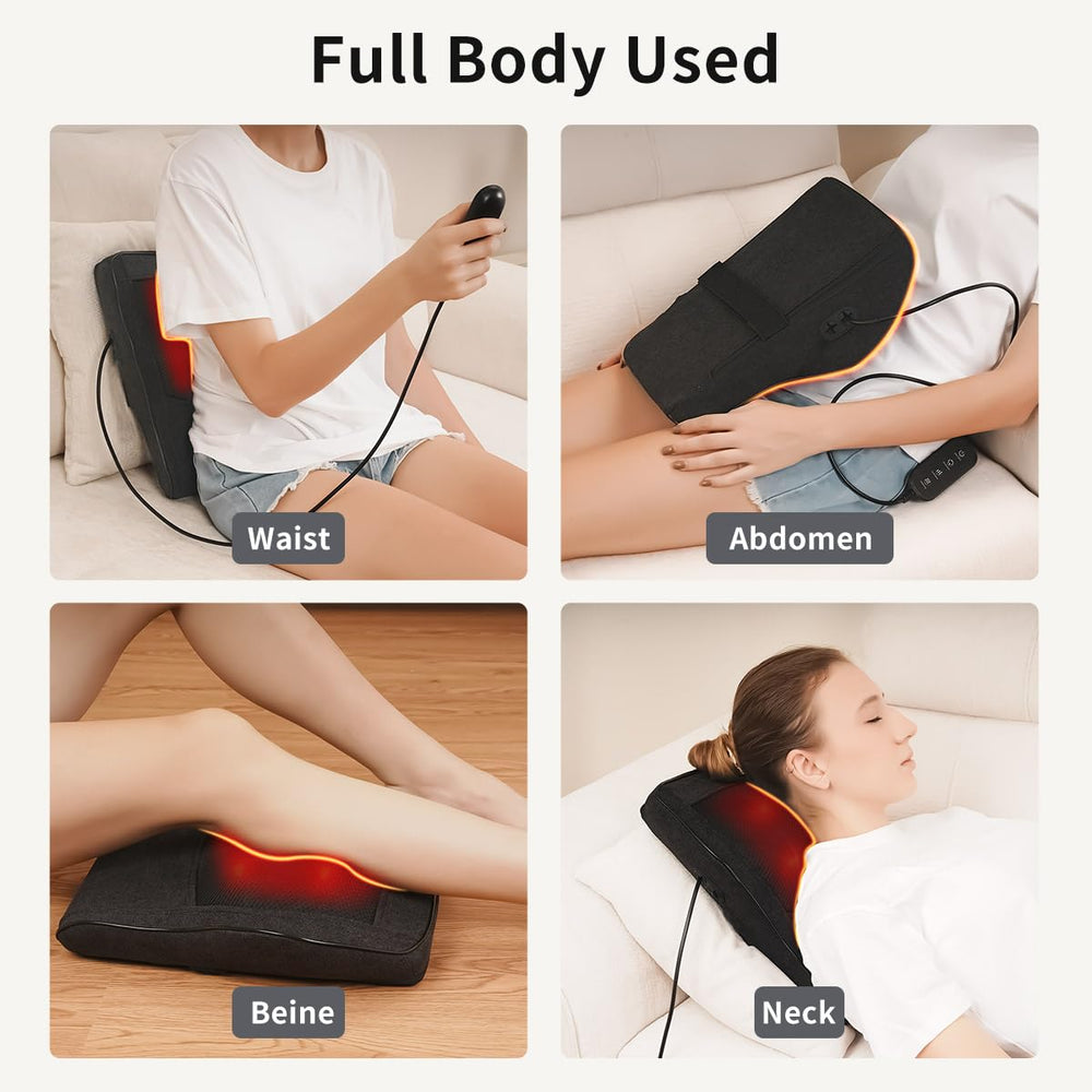 Ekmoey portable massager pillow fits easily on chairs for on-the-go relief.