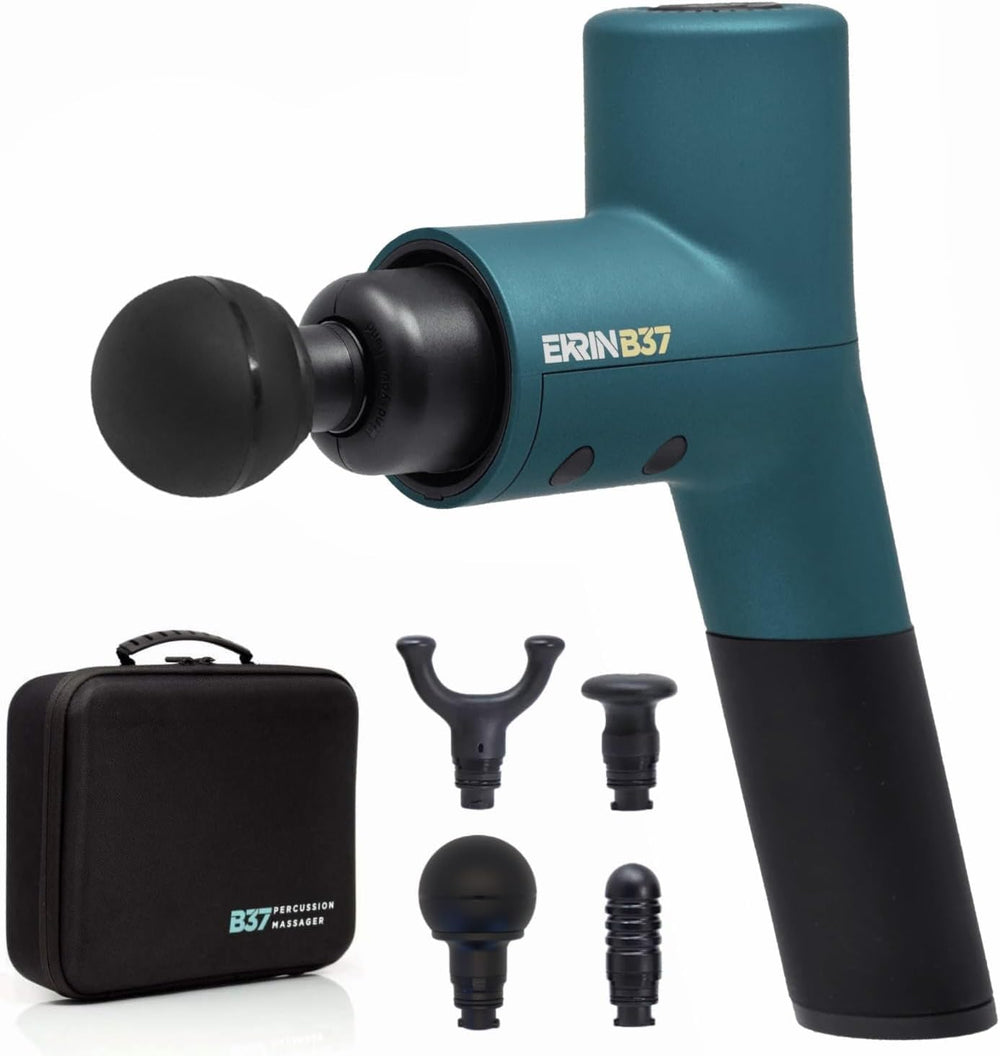 Ekrin B37v2 massage gun angled handle enabling easy back reach