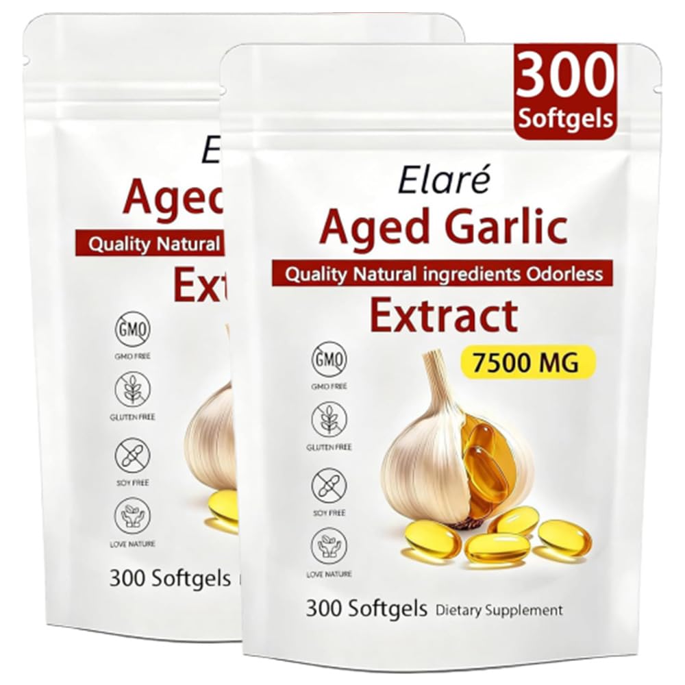 Elare aged garlic extract bottle front showing odorless high-strength formula for daily wellness