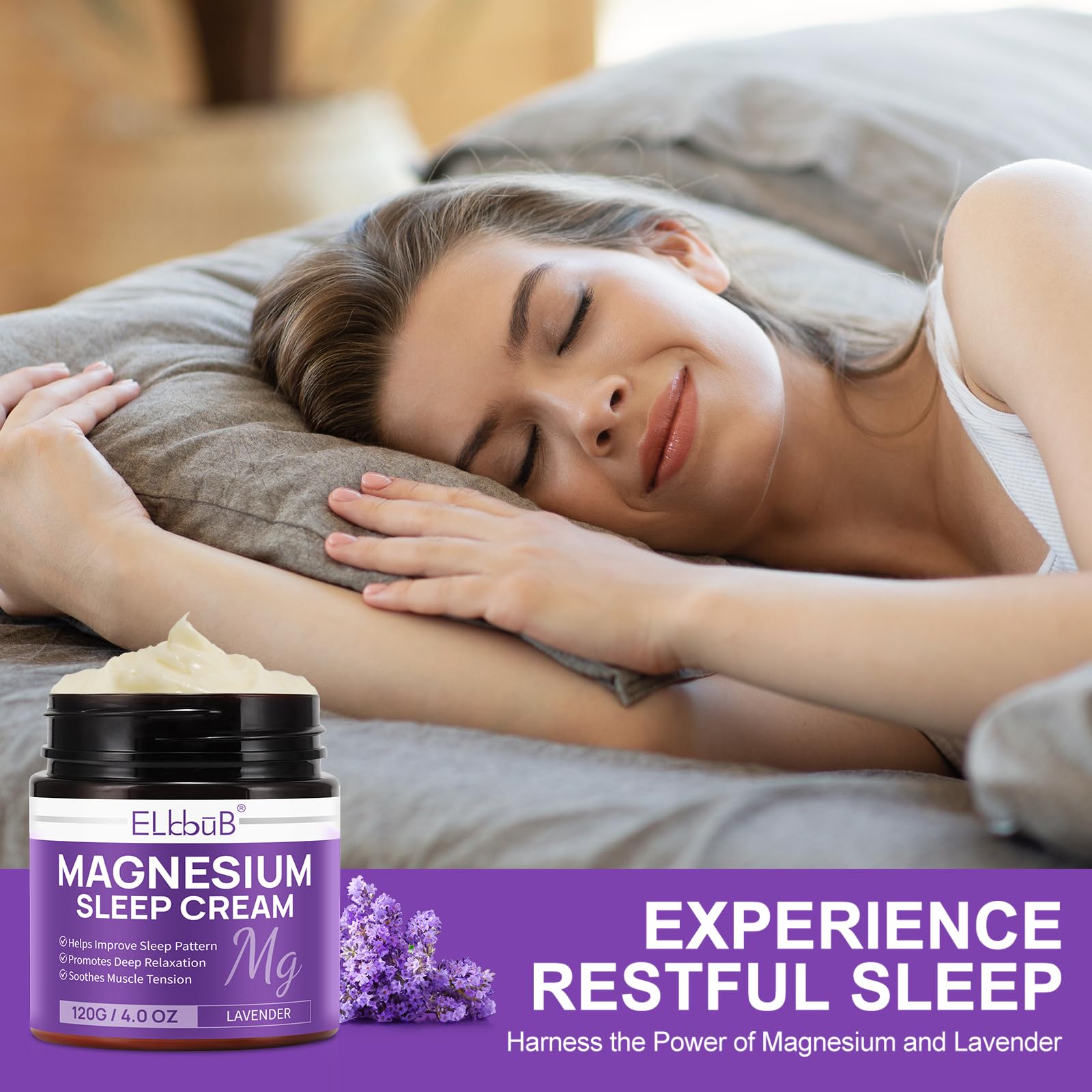 ELBBUB magnesium cream sleep absorption close-up showing rapid uptake.