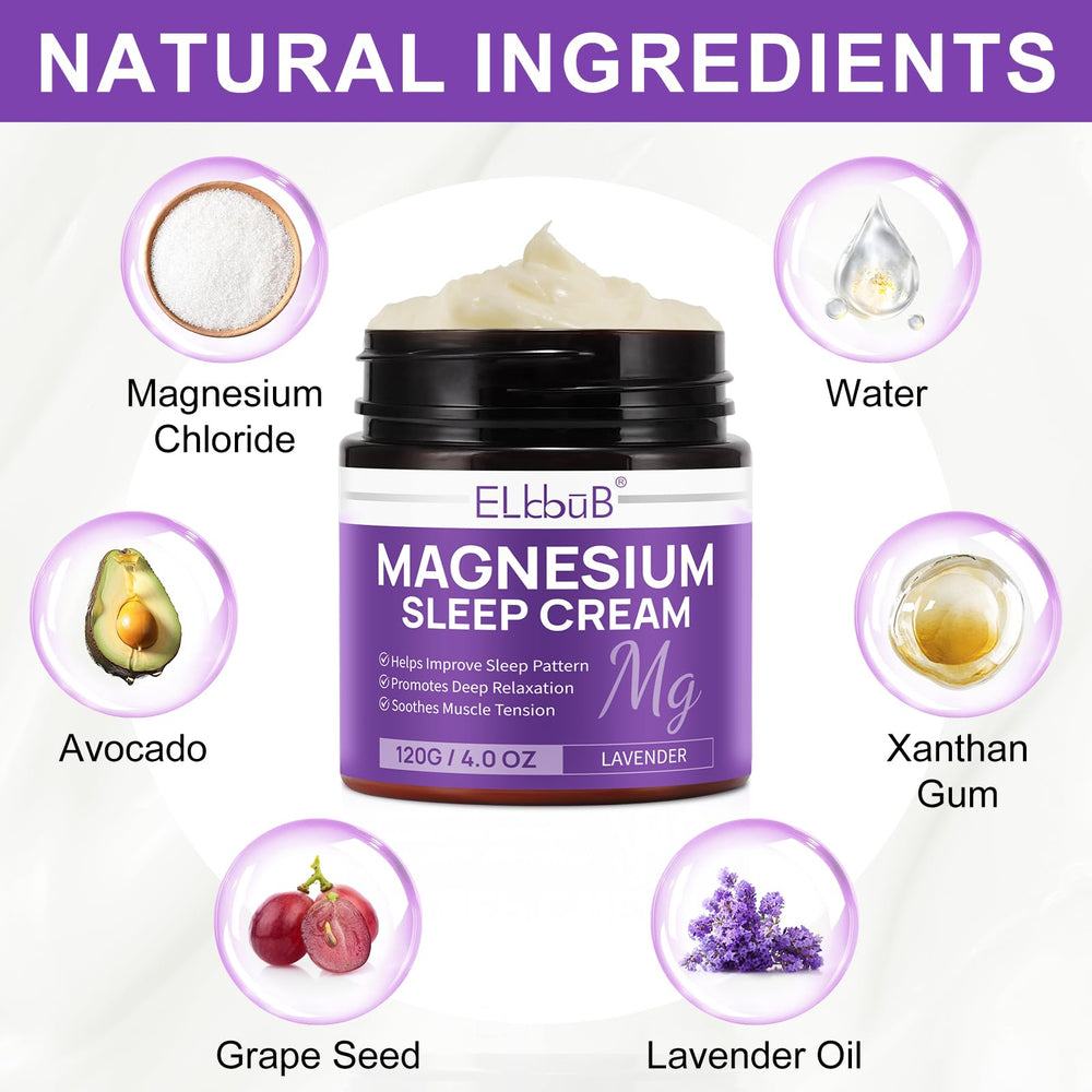 ELBBUB magnesium cream sleep lavender flower hint for calming routine.