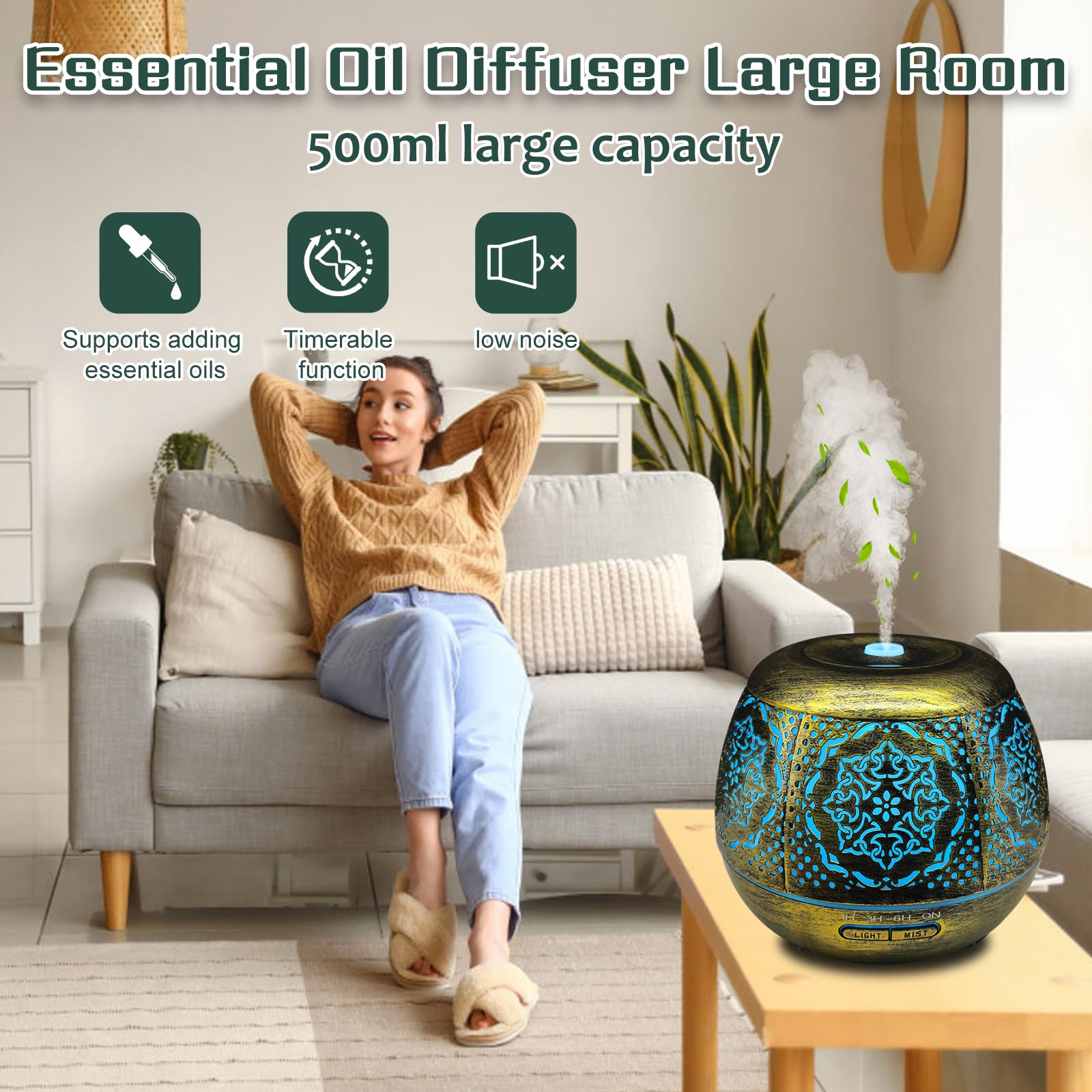 Elcxsla diffuser with 7 color LED lights for mood lighting
