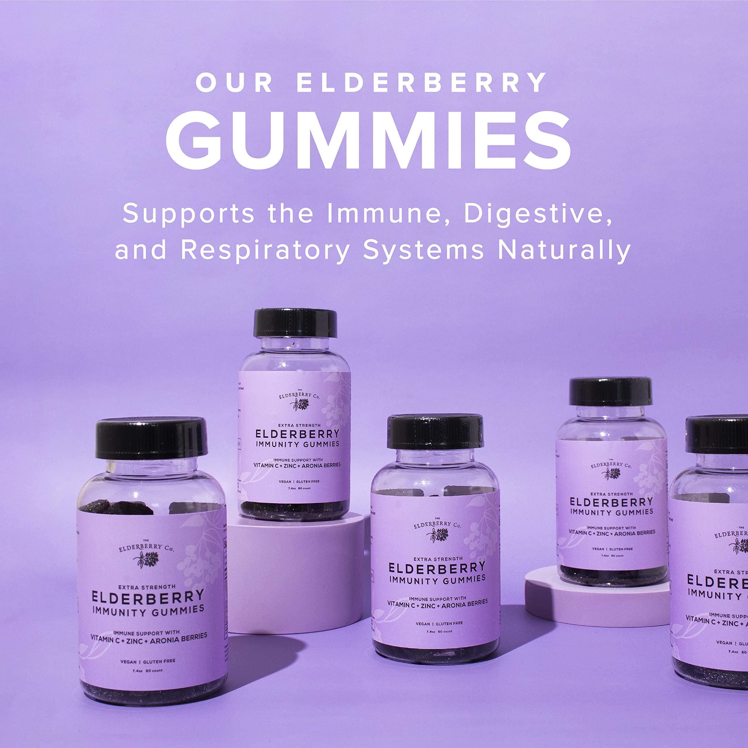 The Elderberry Co. travel-friendly packaging demonstrates on-the-go immune support anytime.