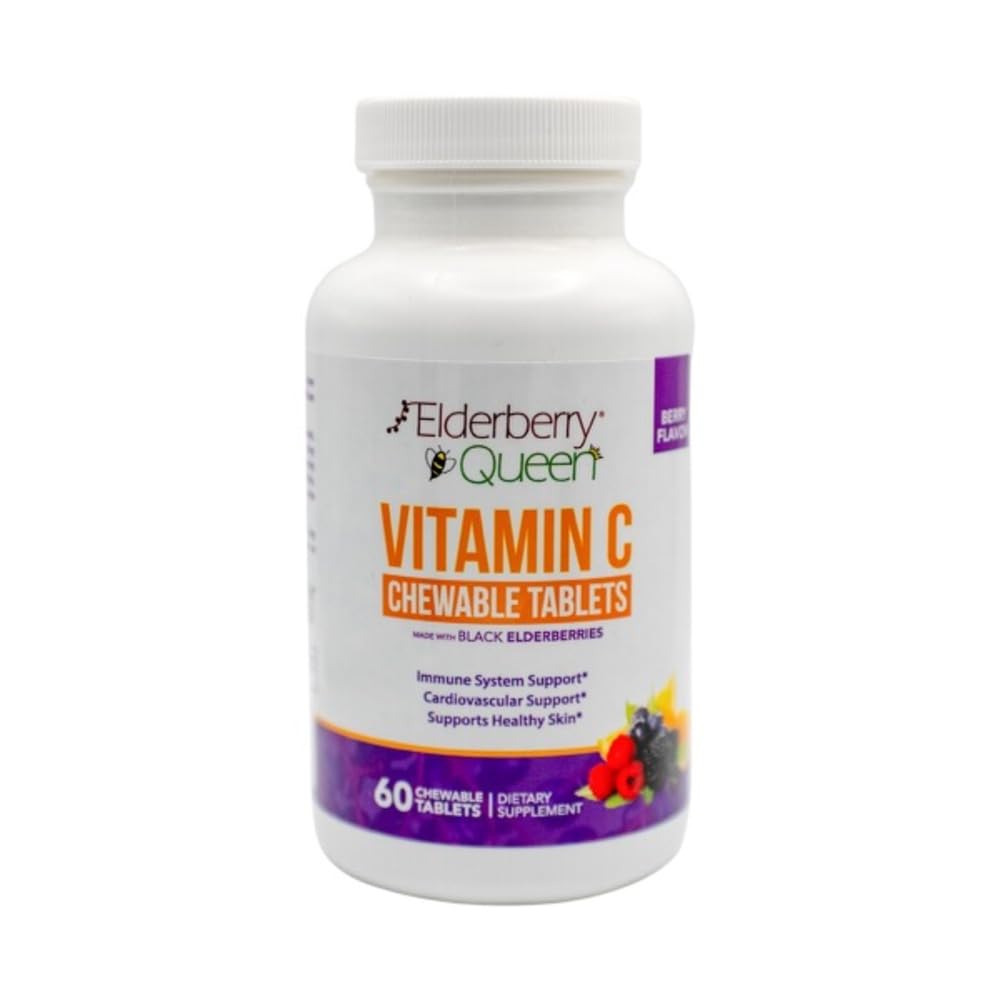 Elderberry Queen chewable Vitamin C 500mg tablets for daily immune support