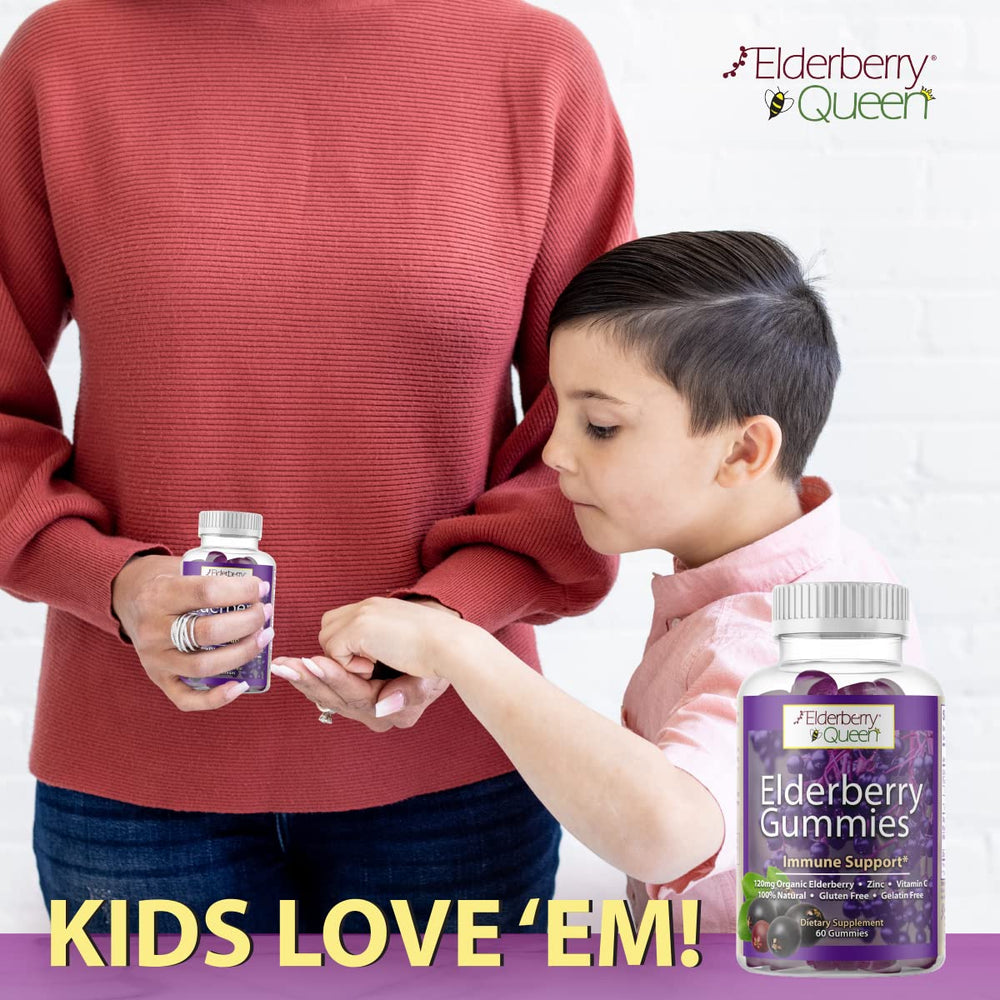 Elderberry Queen USA-made gummies crafted from organic black elderberries