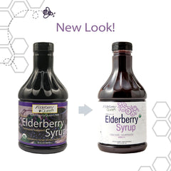 Pouring Elderberry Queen syrup shows easy dosing at home.
