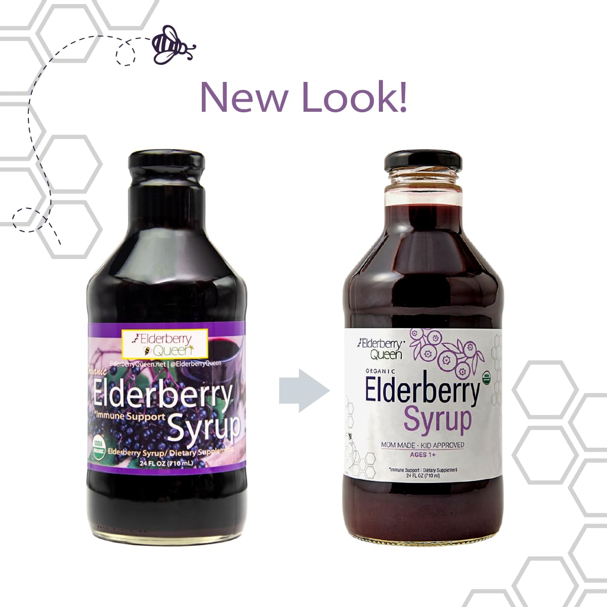 Elderberry Queen pour image, smooth syrup texture ready for kids’ dosing.