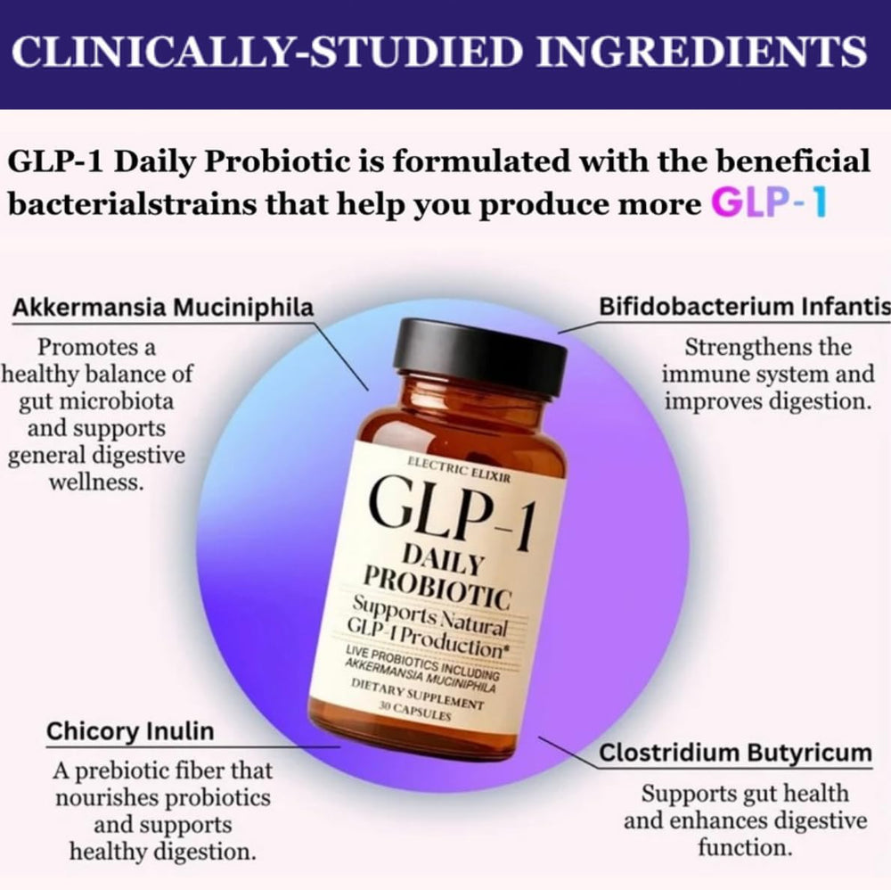 Packaging label highlights cGMP manufacturing and non-GMO quality for Electric Elixir GLP-1.