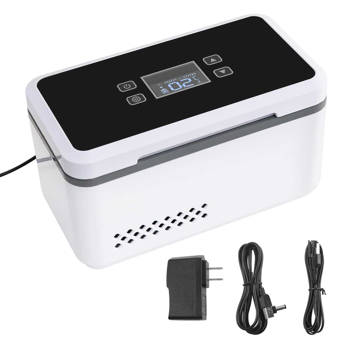 Electric insulin cooler travel case with LCD display for precise temperature control.