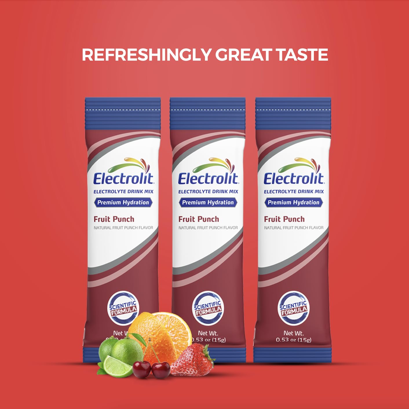 Electrolit Fruit Punch mix provides tasty hydration after workouts.
