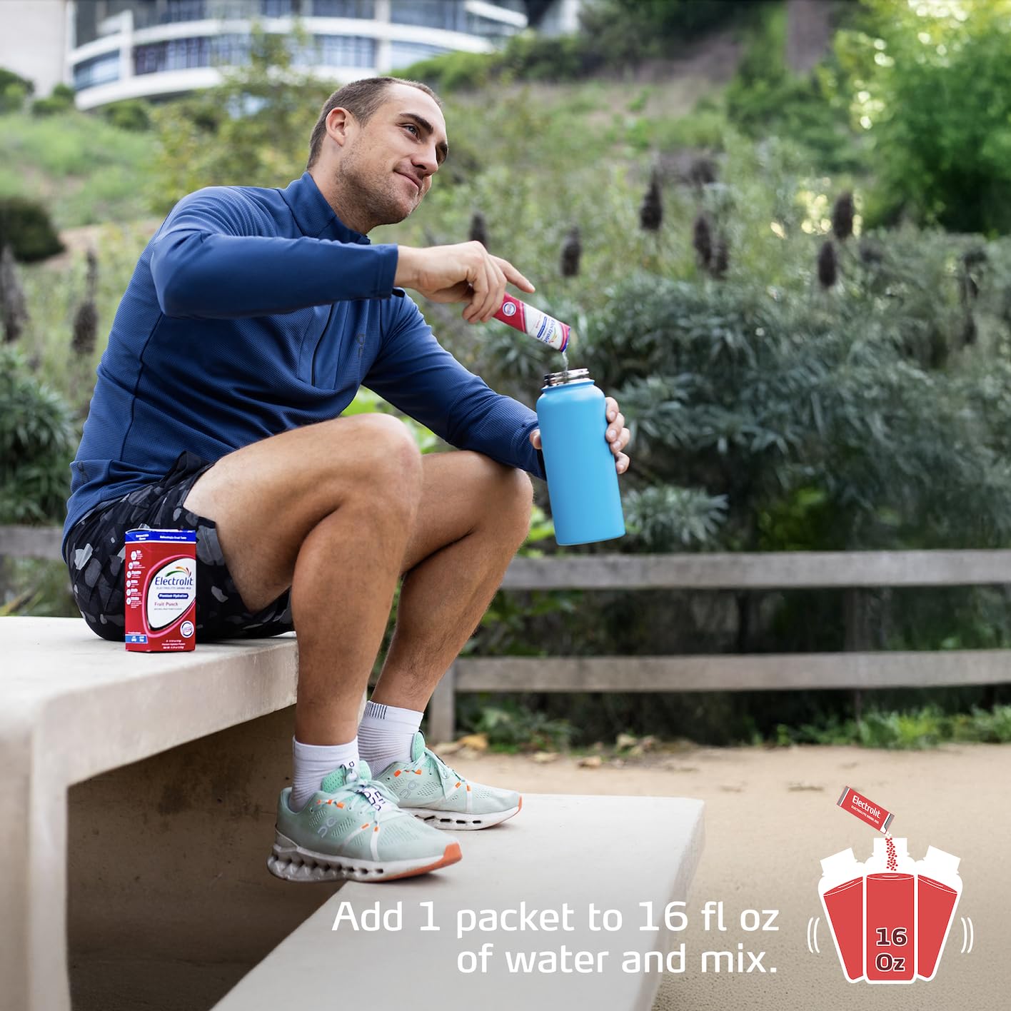 Electrolit post-workout refresh drink on the go, ideal after intense training.