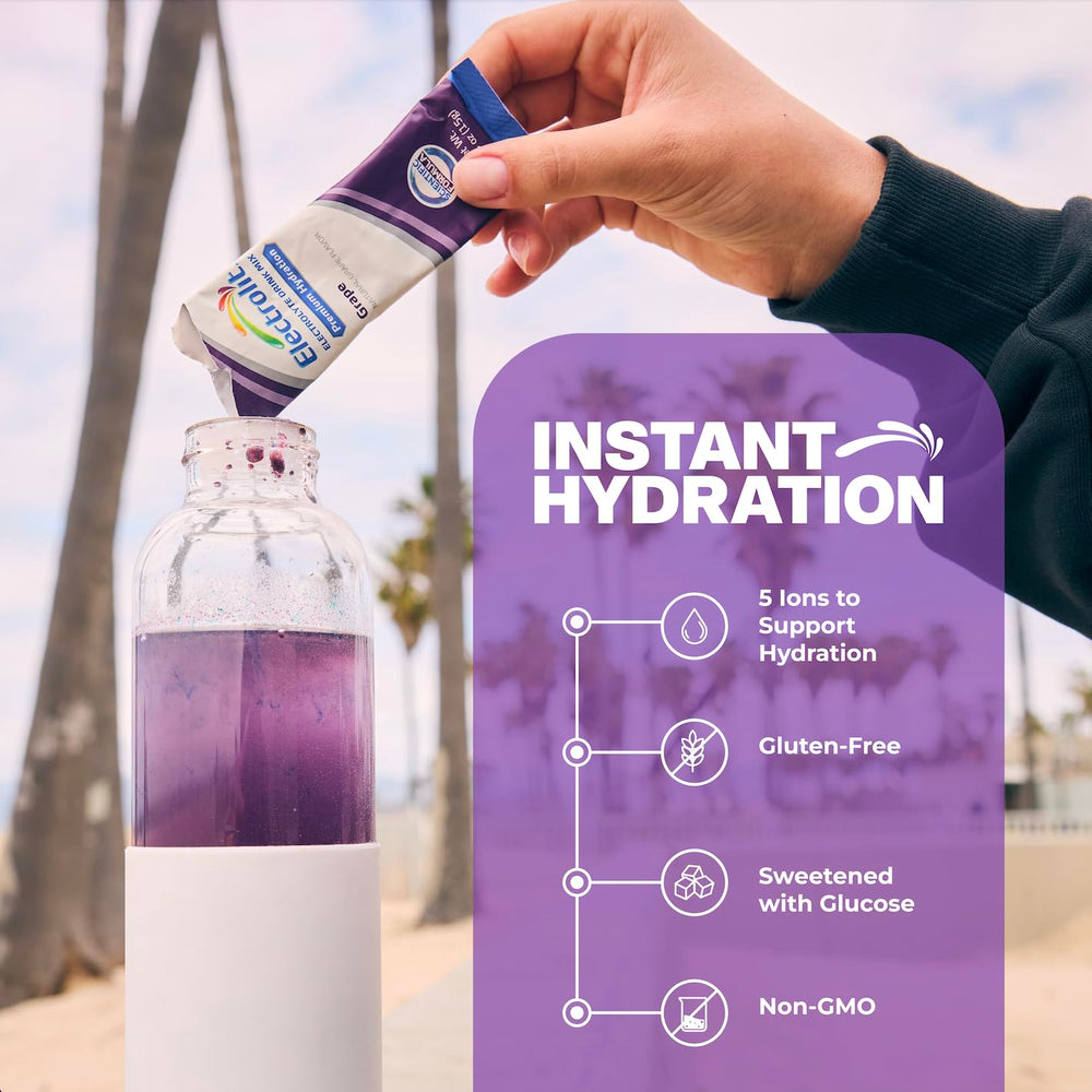 Electrolit variety pack packets for versatile hydration options throughout the day.