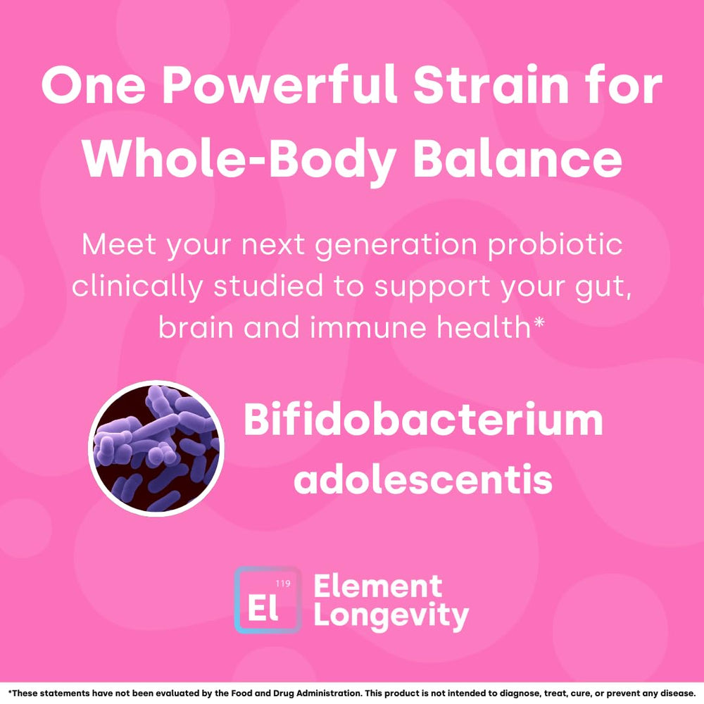 Element Longevity capsules close-up highlighting daily probiotic capsules for digestion.