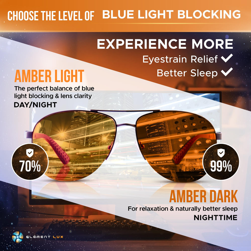 Element Lux blue light blocking glasses blend style with practical screen protection.