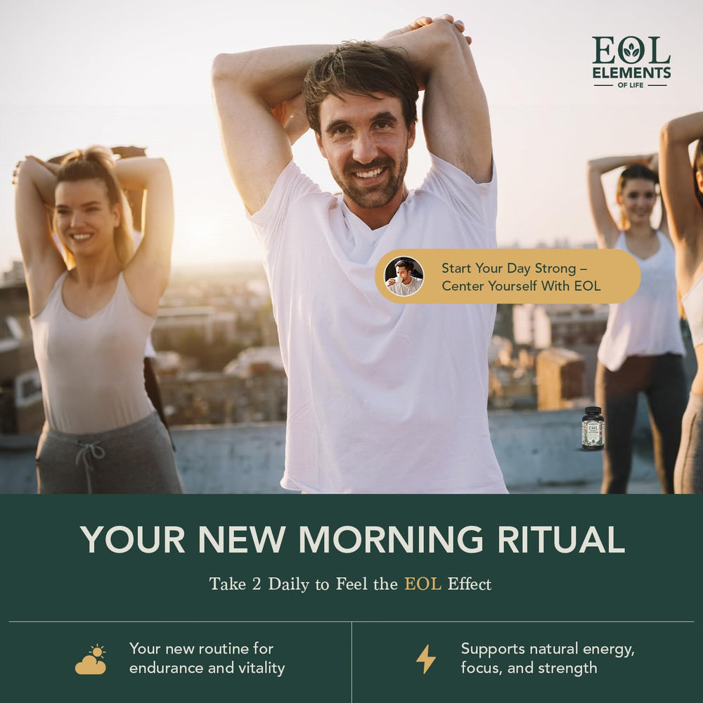 Elements of Life multivitamin ingredients like CoQ10 and green tea—sustained energy.