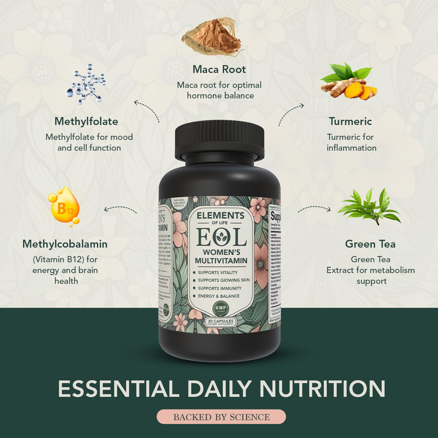 Elements of Life hair and skin support with maca turmeric ashwagandha