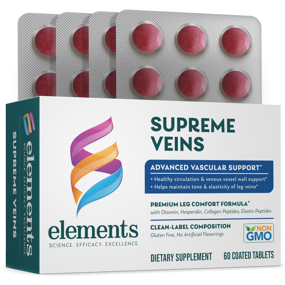 Elements Supreme Veins bottle front view highlighting vascular support for legs
