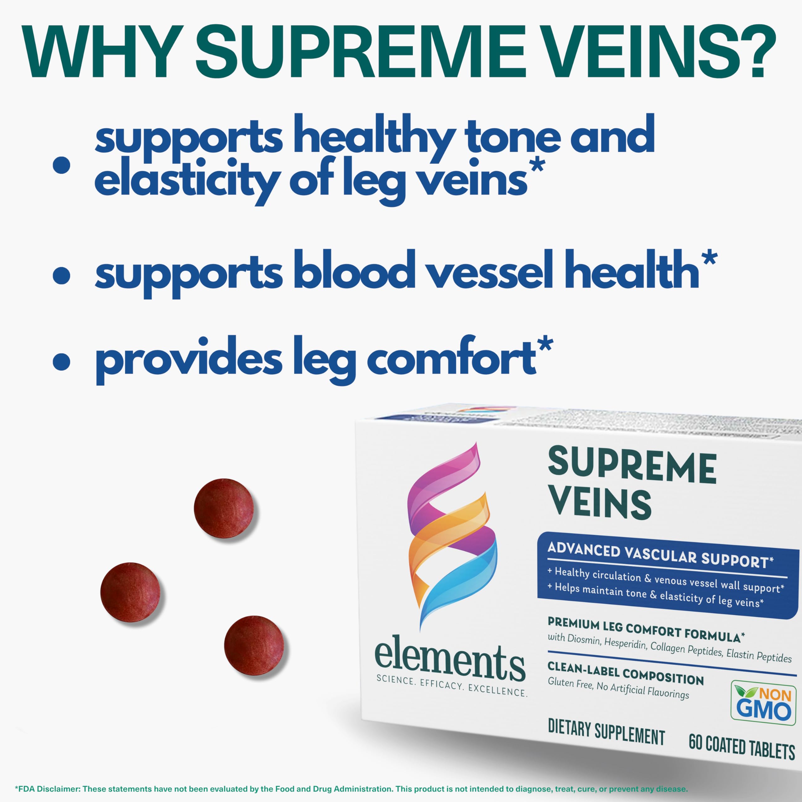 Elements Supreme Veins packaging box with label overview and dosage information
