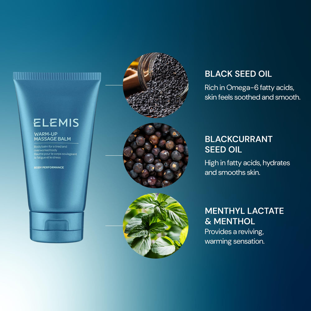 Elemis Warm-Up Massage Balm ingredients blend with almond and seed oils.