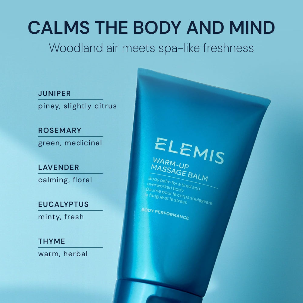 Elemis Warm-Up Massage Balm label and cap closeup for premium packaging.